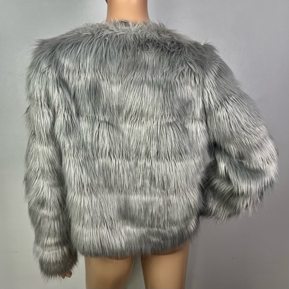 H&M GRAY SHORT FAUX FUR JACKET - Picture 7 of 7